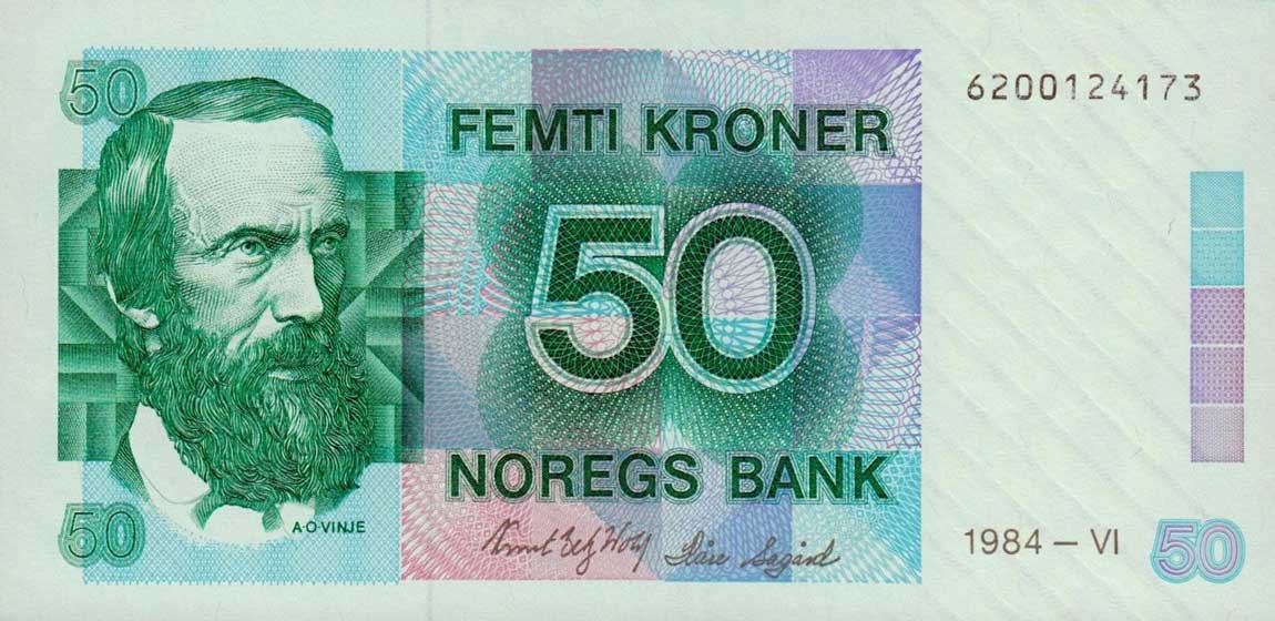 Front of Norway p42a: 50 Krone from 1984