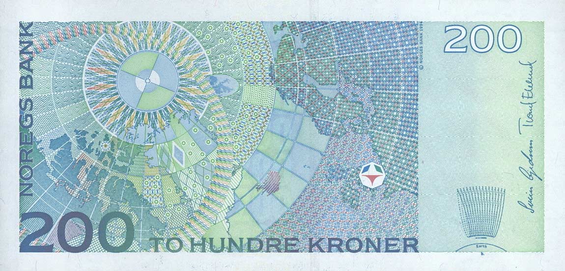 Back of Norway p50c: 200 Krone from 2004