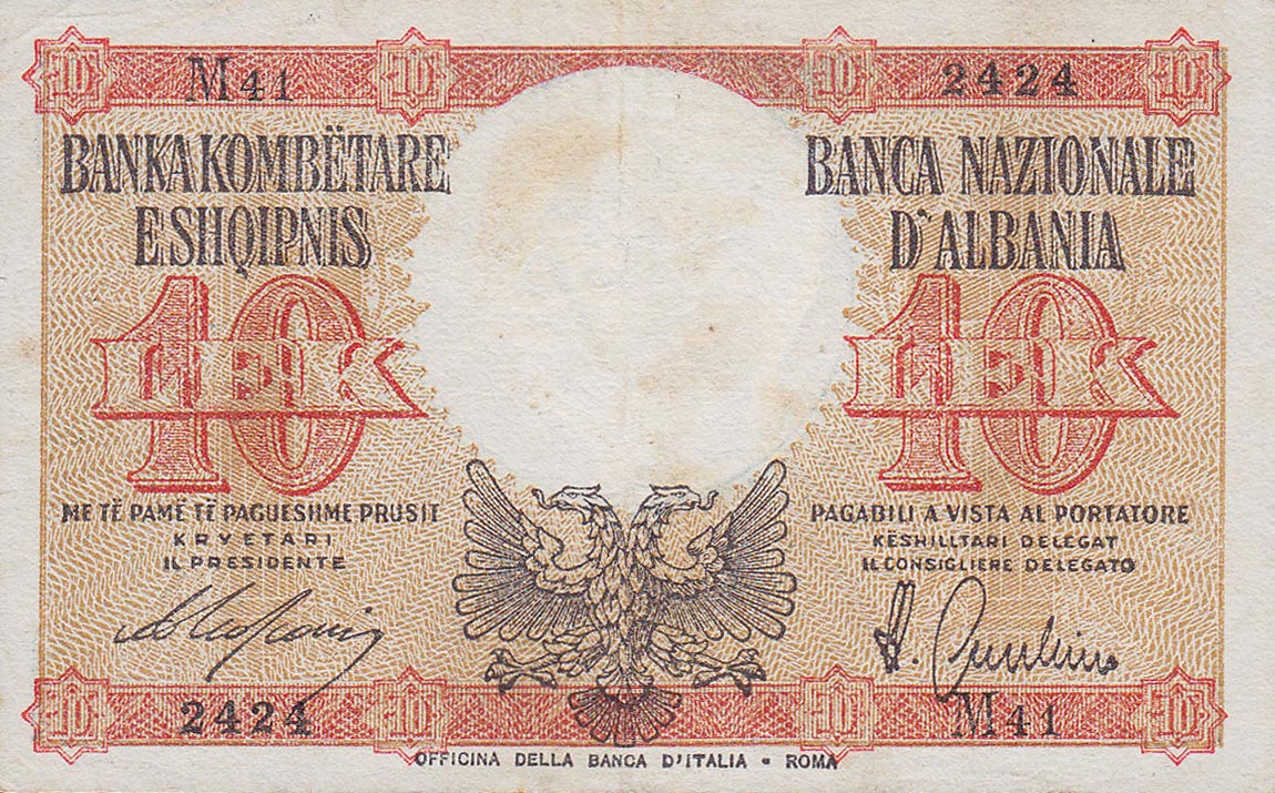 Front of Albania p11: 10 Leke from 1940