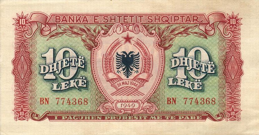 Front of Albania p24: 10 Leke from 1949