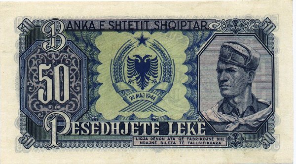 Back of Albania p25: 50 Leke from 1949