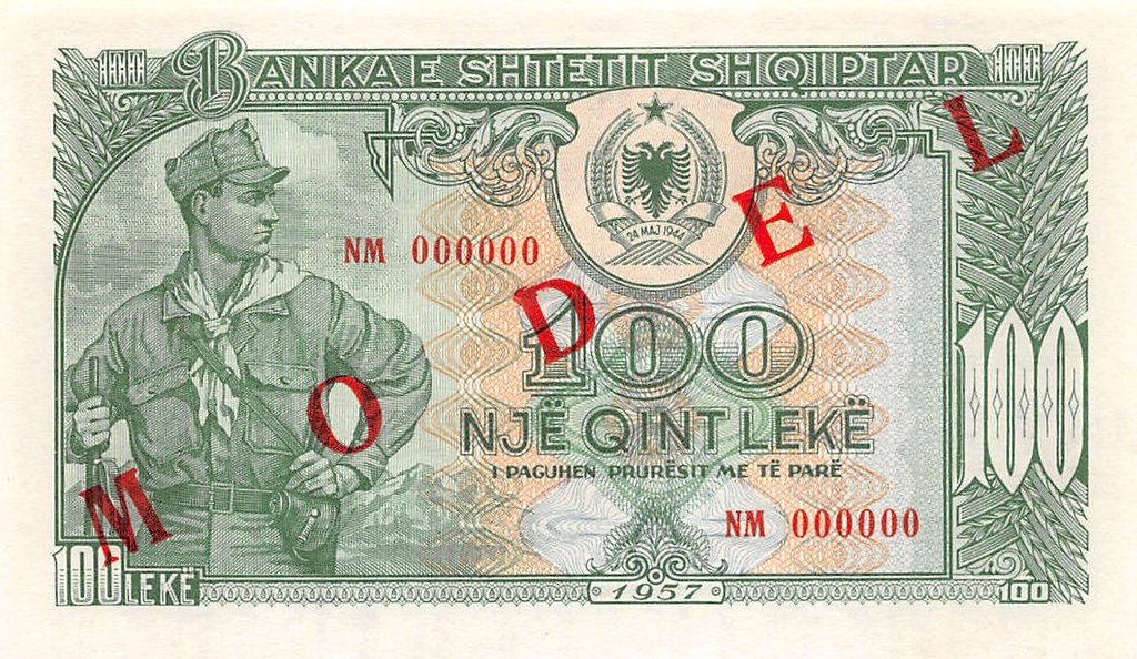 Front of Albania p30s: 100 Leke from 1957