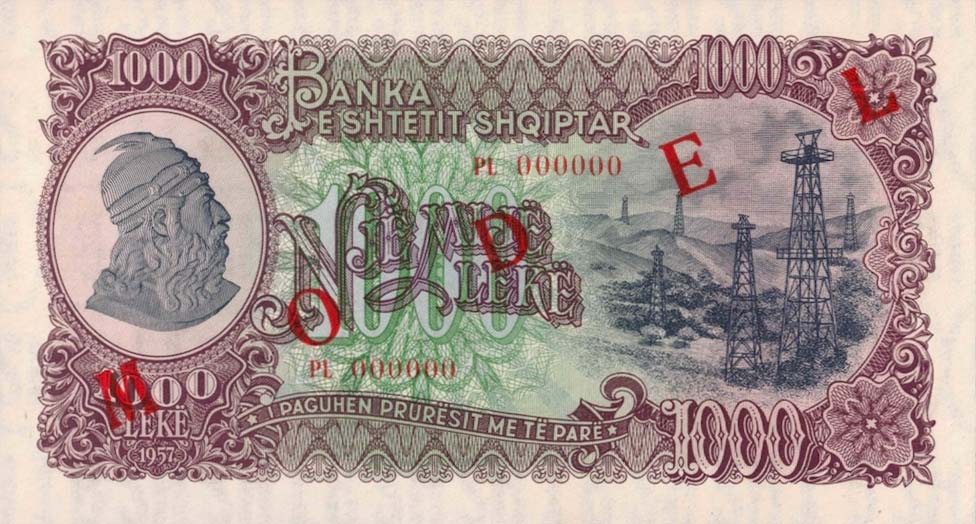 Front of Albania p32s: 1000 Leke from 1957