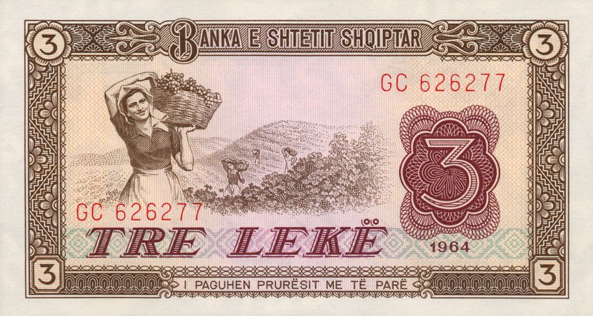 Front of Albania p34a: 3 Leke from 1964