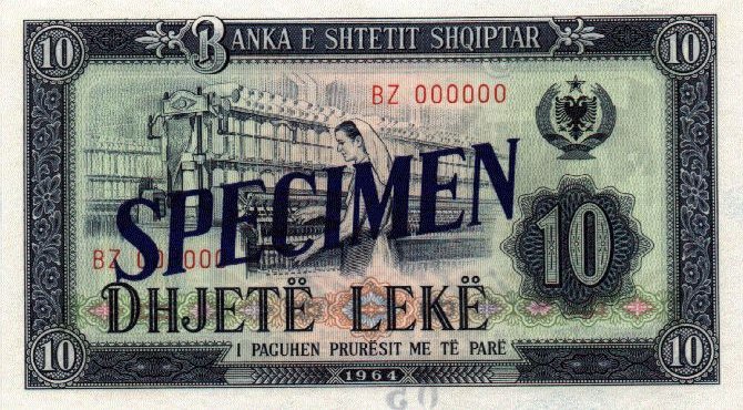 Front of Albania p36s: 10 Leke from 1964