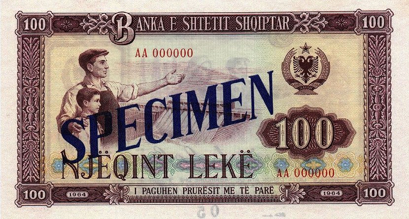 Front of Albania p39s: 100 Leke from 1964