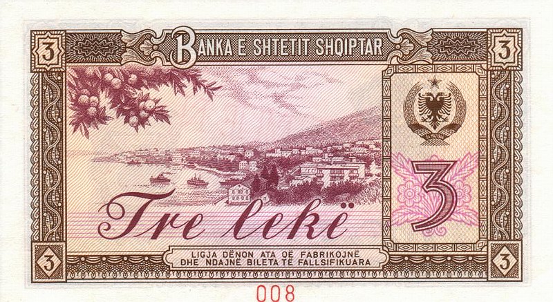 Back of Albania p41s1: 3 Leke from 1976