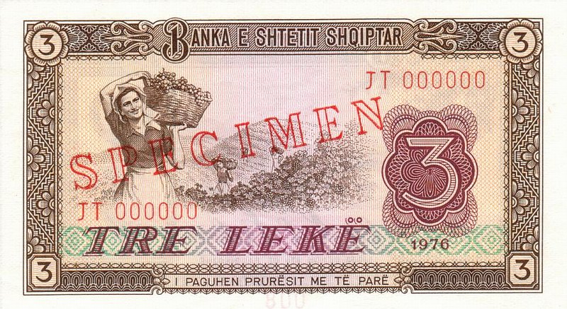 Front of Albania p41s1: 3 Leke from 1976