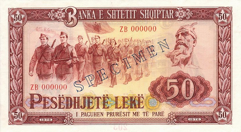 Front of Albania p45s1: 50 Leke from 1976