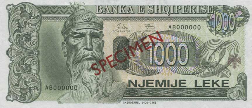 Front of Albania p58s: 1000 Leke from 1994