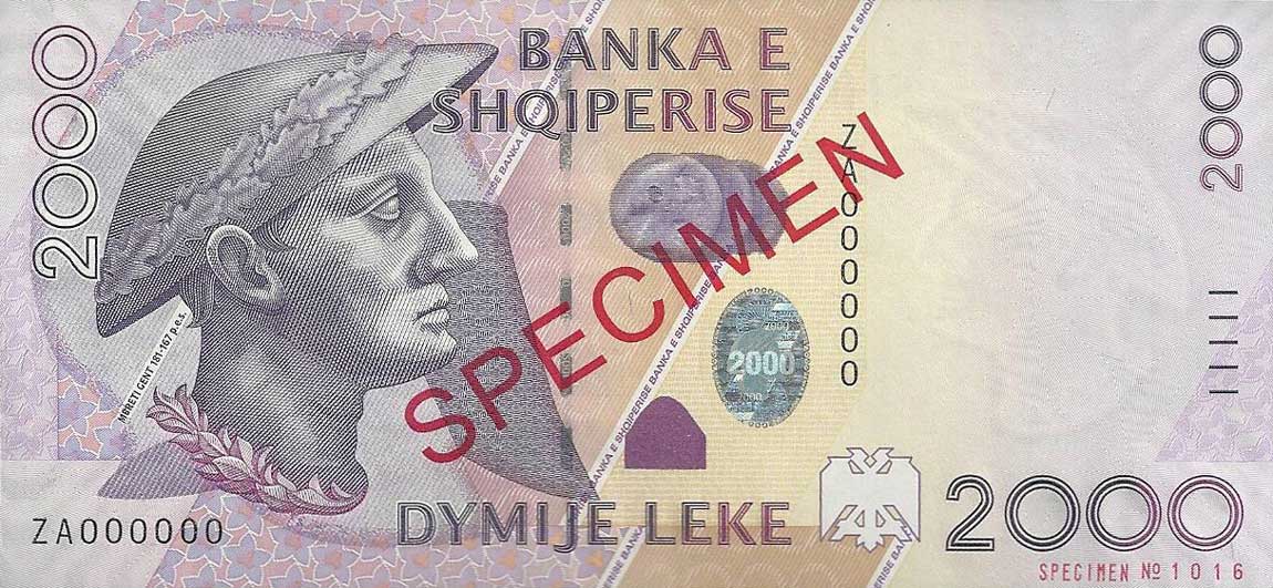 Front of Albania p74s: 2000 Leke from 2007