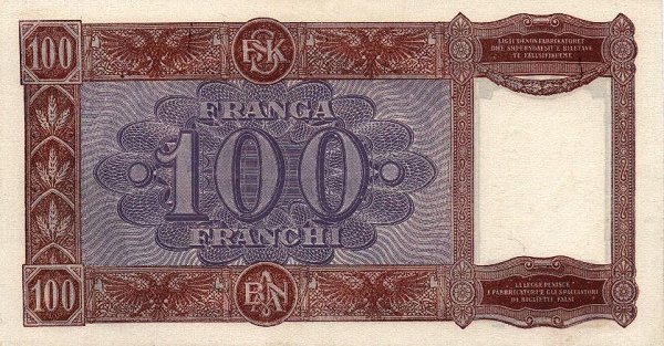 Back of Albania p8: 100 Franga from 1940