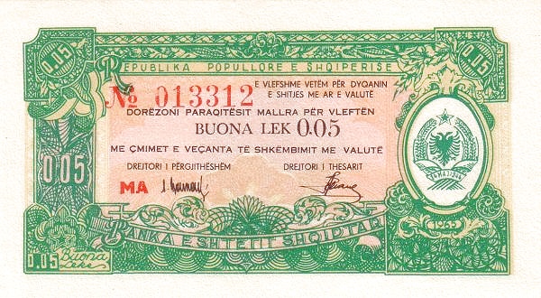 Front of Albania pFX21: 0.05 Lek from 1965
