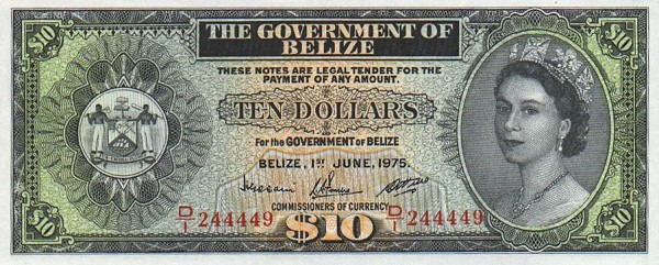 Front of Belize p36b: 10 Dollars from 1975