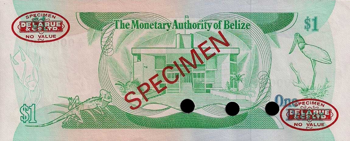 Back of Belize p38s: 1 Dollar from 1980