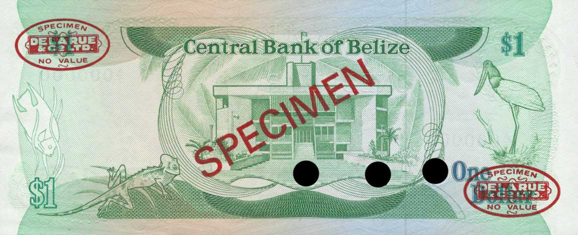 Back of Belize p43s: 1 Dollar from 1983