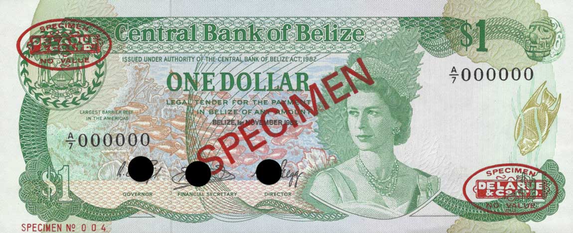 Front of Belize p43s: 1 Dollar from 1983