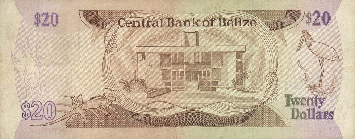 Back of Belize p45a: 20 Dollars from 1983