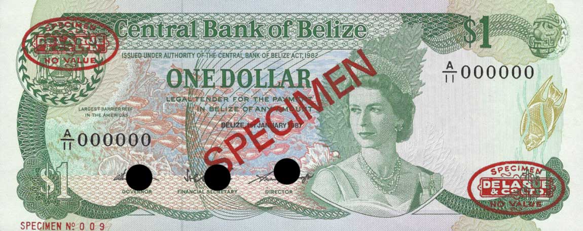 Front of Belize p46s: 1 Dollar from 1983