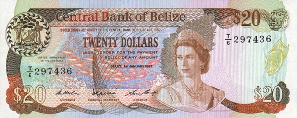 Front of Belize p49b: 20 Dollars from 1987