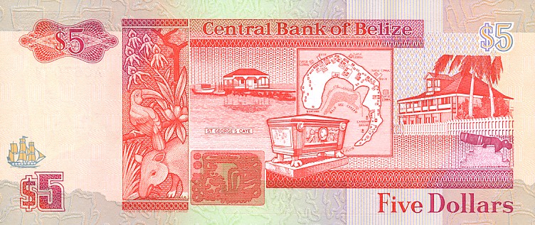 Back of Belize p53b: 5 Dollars from 1991