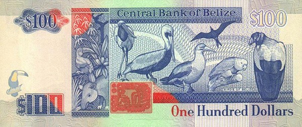 Back of Belize p57c: 100 Dollars from 1994