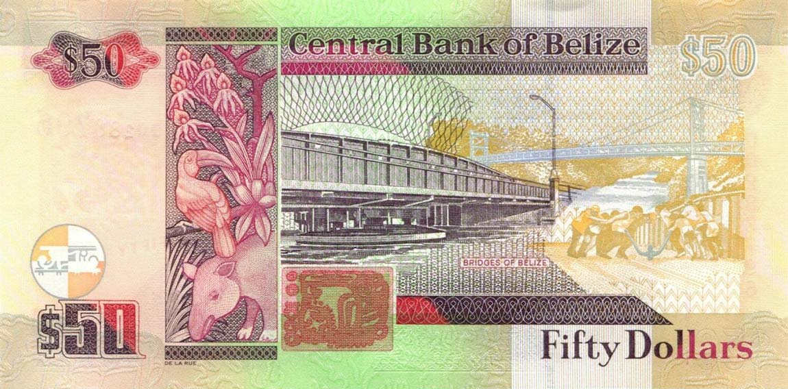 Back of Belize p70f: 50 Dollars from 2016