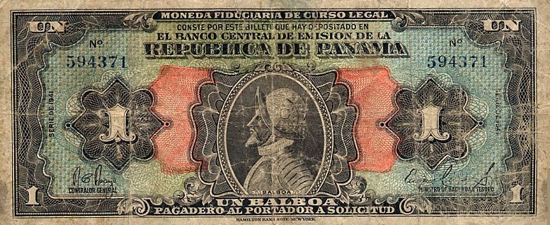 Front of Panama p22a: 1 Balboa from 1941
