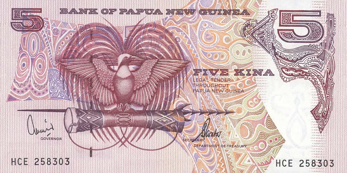 Front of Papua New Guinea p13d: 5 Kina from 1992