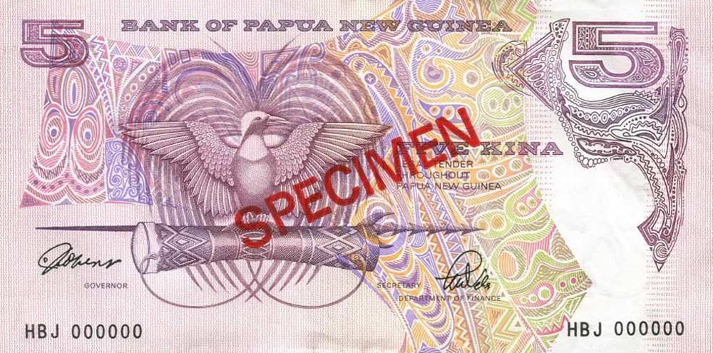 Front of Papua New Guinea p13s: 5 Kina from 1992