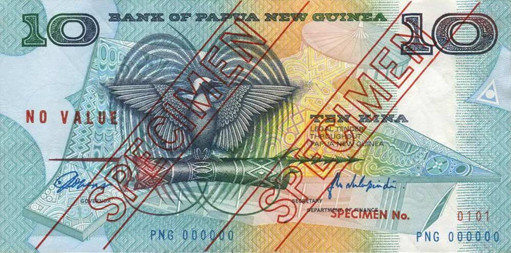 Front of Papua New Guinea p9s: 10 Kina from 1988