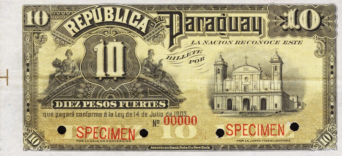 Front of Paraguay p109s2: 10 Pesos from 1903