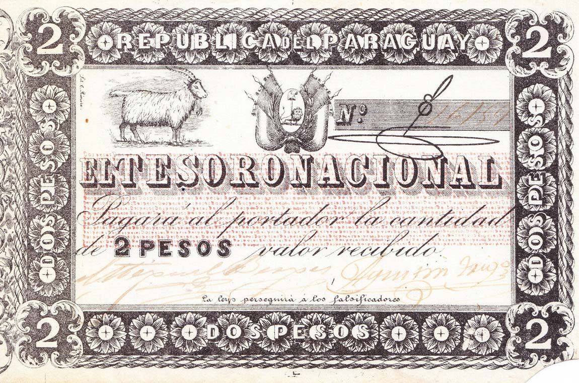 Front of Paraguay p12: 2 Pesos from 1860
