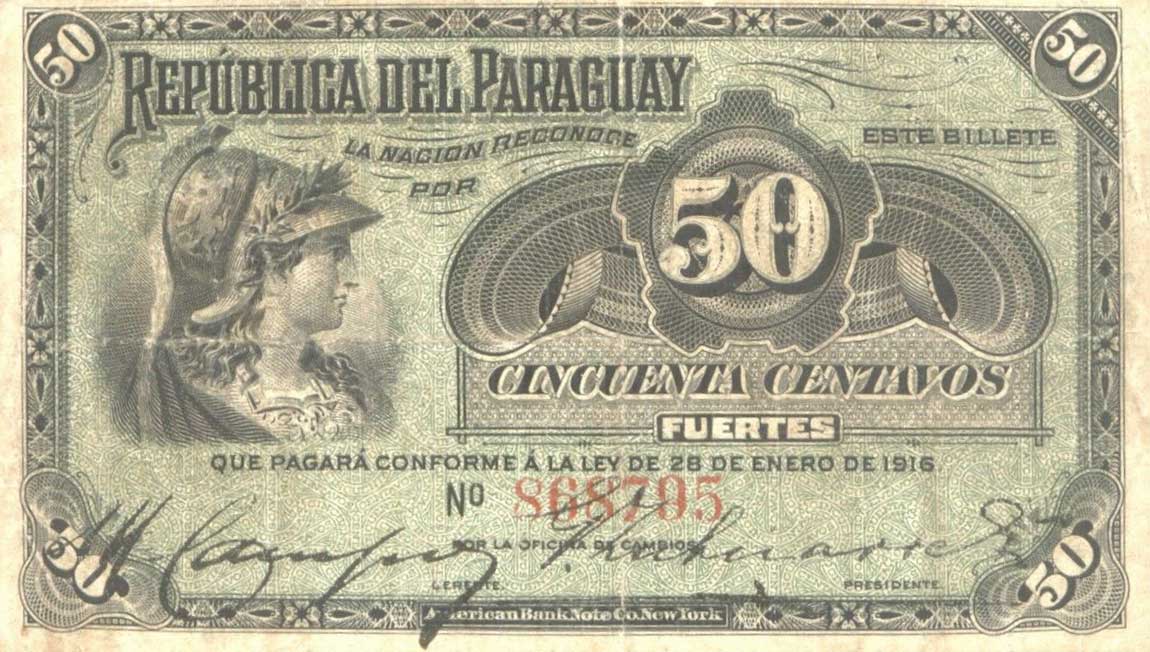 Front of Paraguay p137a: 50 Centavos from 1916