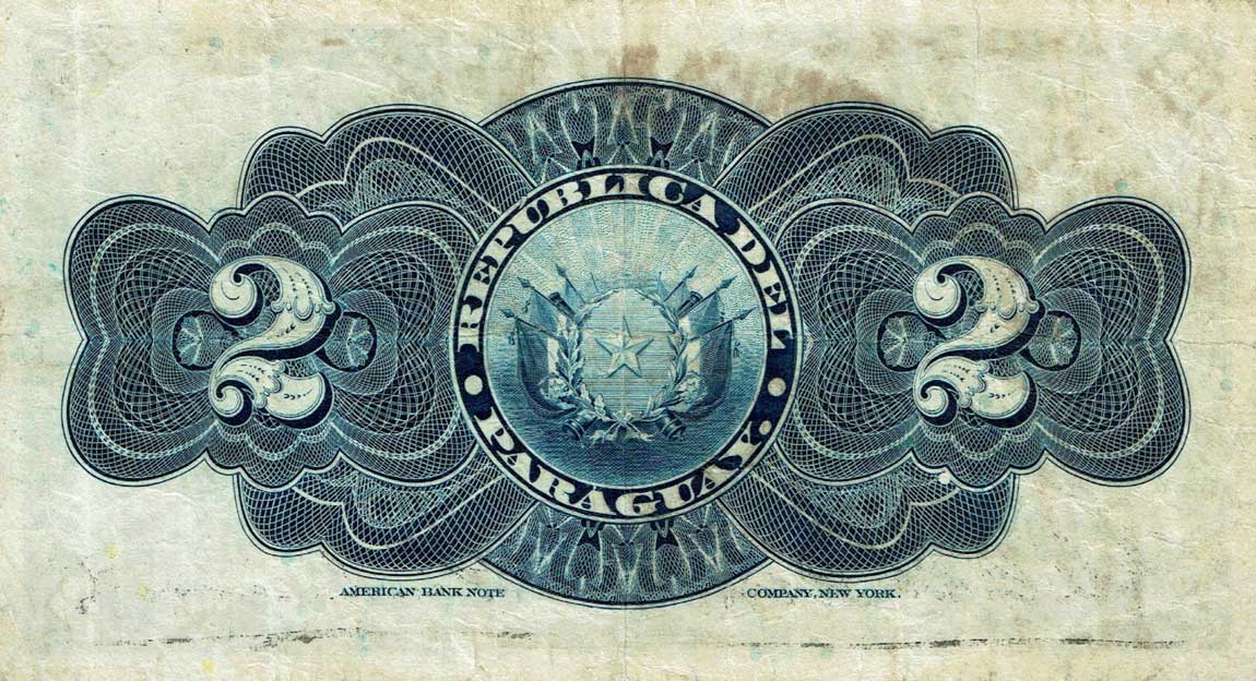 Back of Paraguay p139a: 2 Pesos from 1916