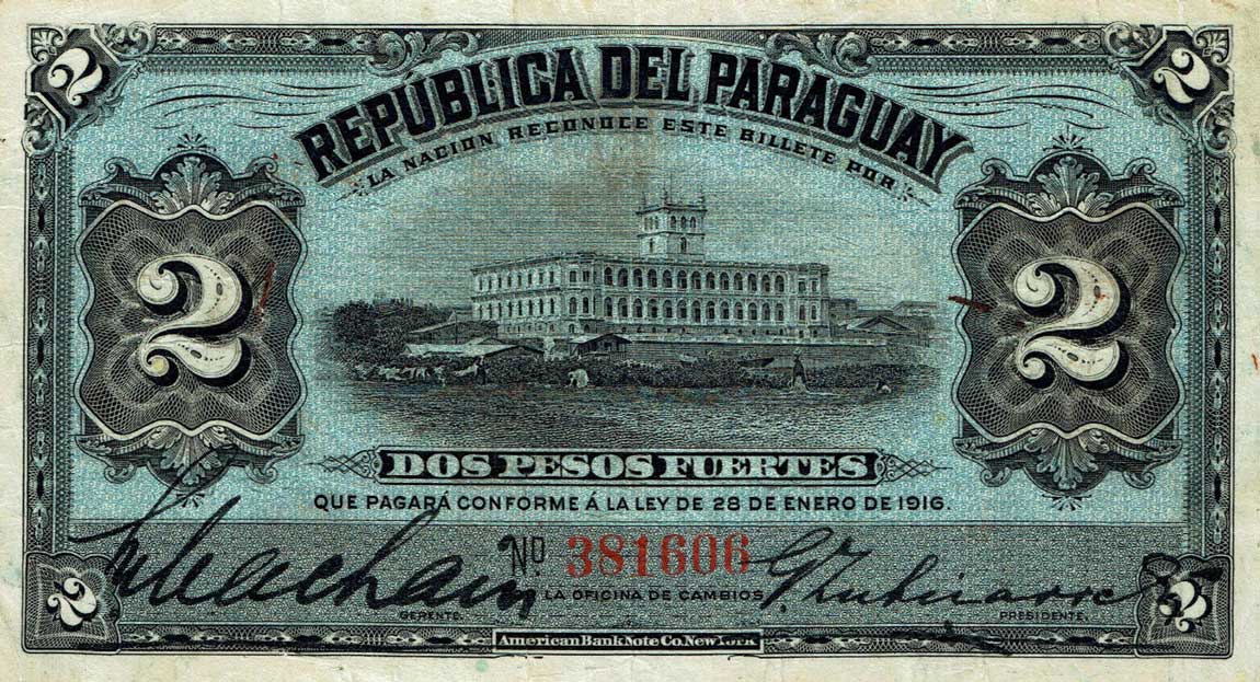 Front of Paraguay p139a: 2 Pesos from 1916