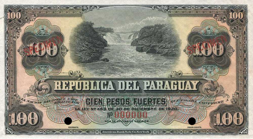 Front of Paraguay p146s: 100 Pesos from 1920