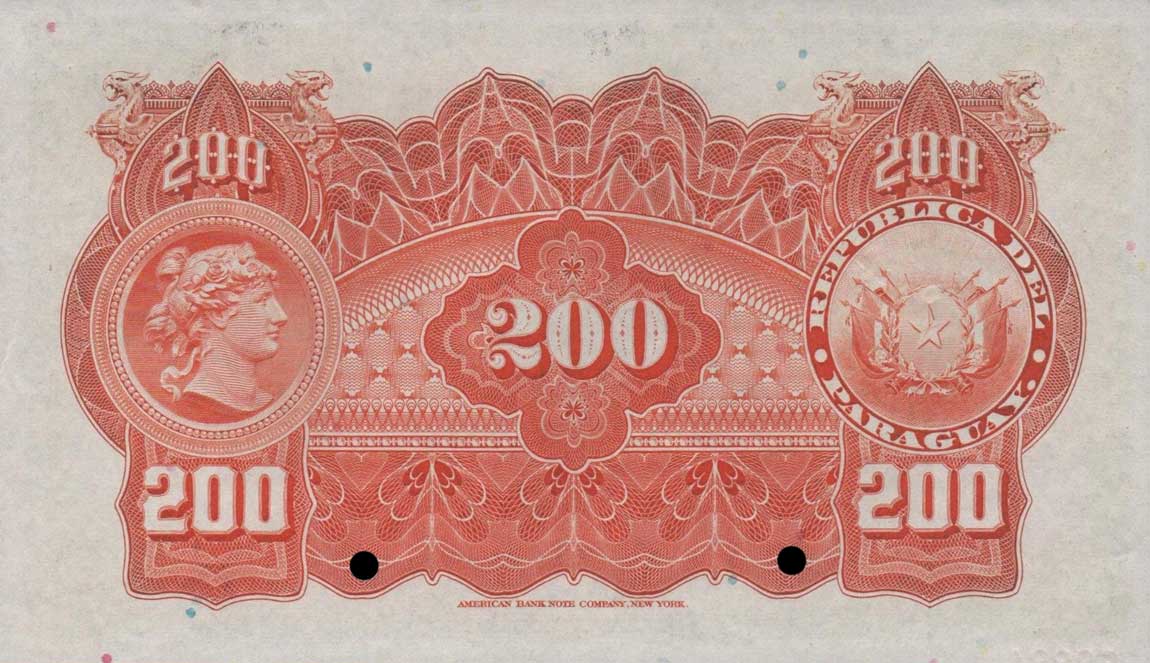 Back of Paraguay p153s: 200 Pesos from 1920