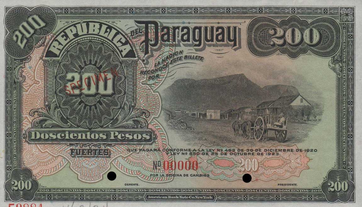 Front of Paraguay p153s: 200 Pesos from 1920
