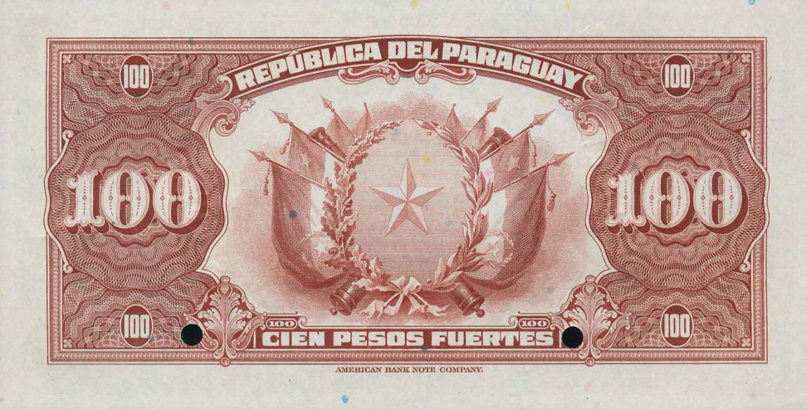 Back of Paraguay p167s: 100 Pesos from 1923