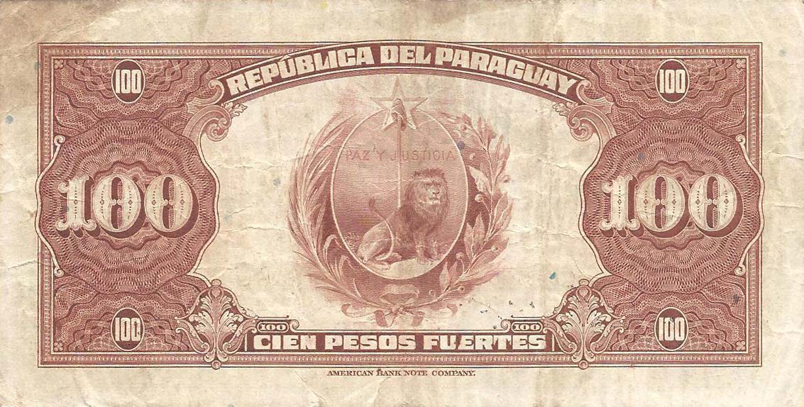 Back of Paraguay p168a: 100 Pesos from 1923