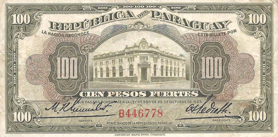 Front of Paraguay p168a: 100 Pesos from 1923