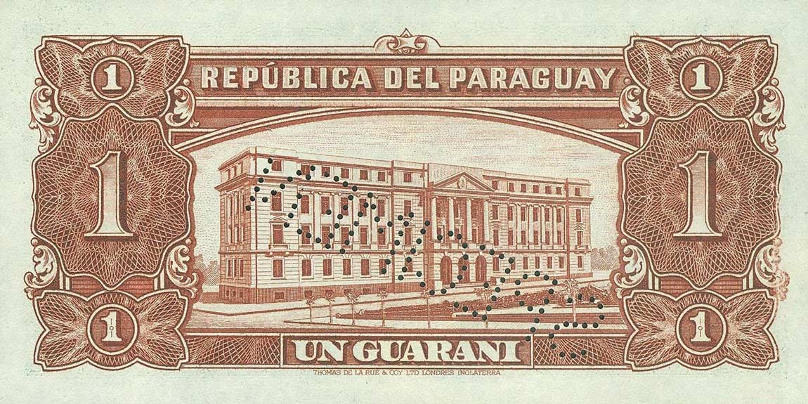 Back of Paraguay p178s: 1 Guarani from 1943