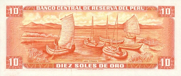 Back of Peru p100b: 10 Soles de Oro from 1970