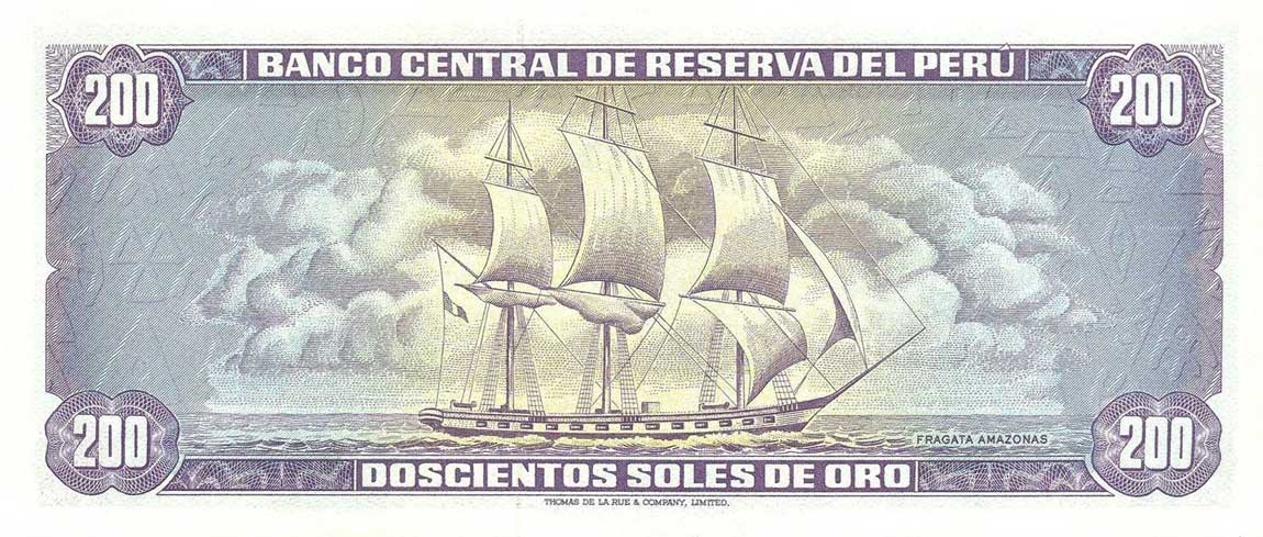 Back of Peru p103a: 200 Soles de Oro from 1969