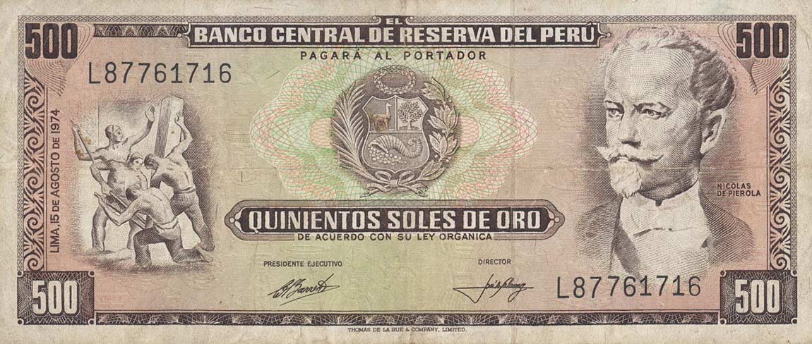 Front of Peru p104c: 500 Soles de Oro from 1974