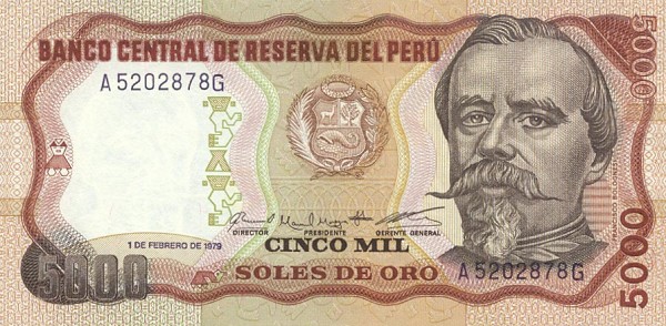 Front of Peru p119a: 5000 Soles de Oro from 1979