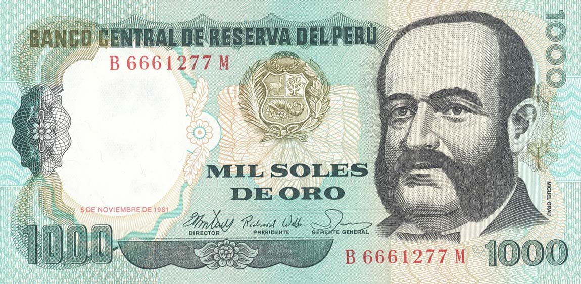 Front of Peru p122a: 1000 Soles de Oro from 1981