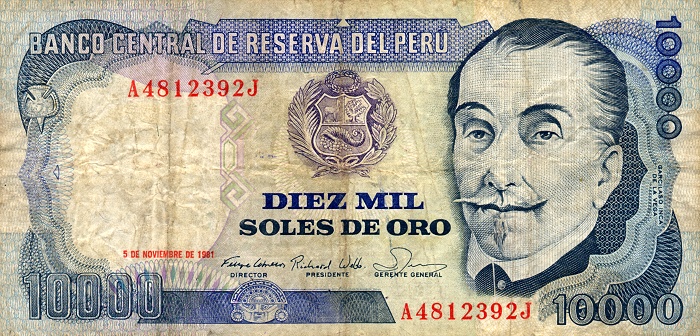 Front of Peru p124: 10000 Soles de Oro from 1981