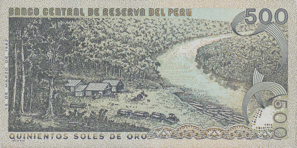 Back of Peru p125Aa: 500 Soles de Oro from 1982